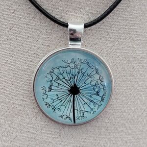 Elegant Blue Dandelion Pendant Necklace